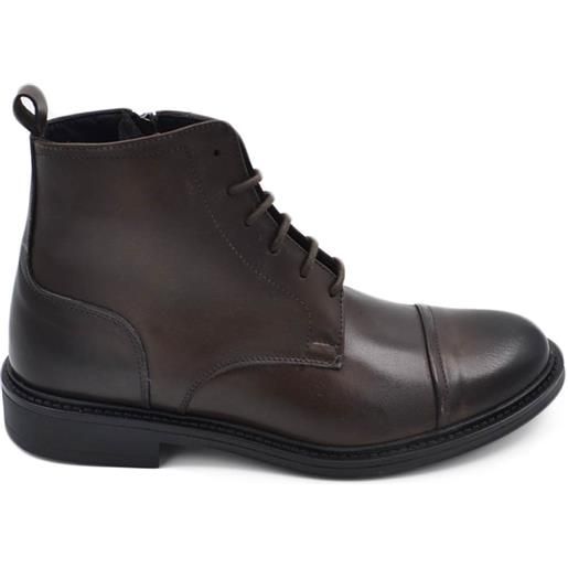Malu Shoes scarpe stivale uomo anfibio lacci vera pelle abrasivata marrone suola gomma zip comfort moda basic made in italy