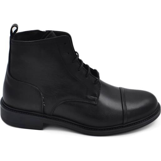Malu Shoes scarpe stivale uomo anfibio lacci vera pelle abrasivata nera cucitura punta suola gomma zip comfort basic made in italy