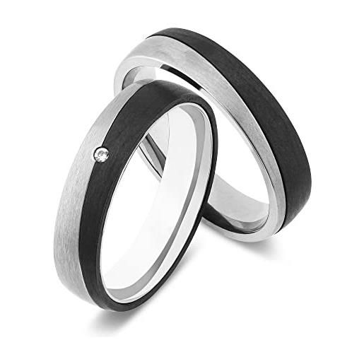 Generic anelli nuziali, anelli in titanio in carbonio con diamante, anelli per partner, fedi nuziali, anelli di nozze con incisione gratuita e custodia | 9080, titanio e carbonio, diamante