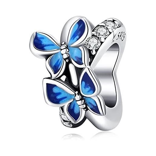 ZaliOan charm compatibili con bracciali，ciondoli in argento sterling 925- farfalle volanti