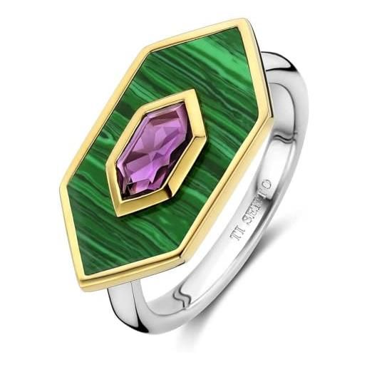 Ti Sento Milano anello da donna gioiello realizzato in argento sterling color oro. Questo anello è di colore malachite. La referenza è: 12309ma/48. 
