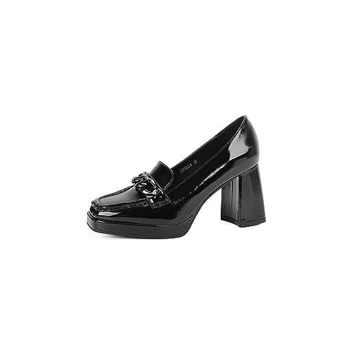 QUEEN HELENA mocassini alti con tacco casual eleganti scarpe con plateau donna zm9524 (nero, numeric_37)