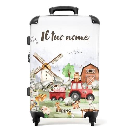 NoBoringSuitcases.com® valigia personalizzata, valigia per bambini, 67x43x25cm - valigia da viaggio per bambini, valigia per ragazzi - valigia rigida a tema animali della fattoria - valigia con nome