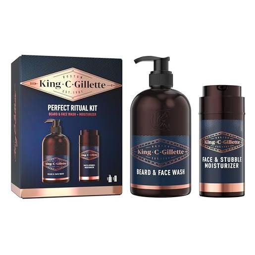 King C. Gillette kit regalo completo per cura della barba, detergente, balsamo, olio e crema idratante per barba e viso, blu, idea regalo