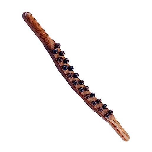 Milageto strumenti per massaggi con asta raschiante in legno guasha, doppia fila 21 punti di perline, lunghezza 58 cm, strumento professionale per rilassamento
