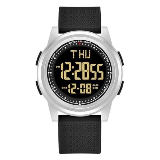 aswan watch orologio digitale da uomo con cronometro, led luminoso, allarme, calendario, conto alla rovescia, doppio orario, orologio sportivo con cinturino in silicone