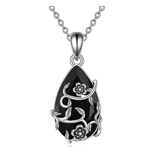 YFN collana fiore vintage argento sterling ciondolo ossidiana nero gioielli guarigione cristallo tormalina regalo protection spirituale per donna bambina