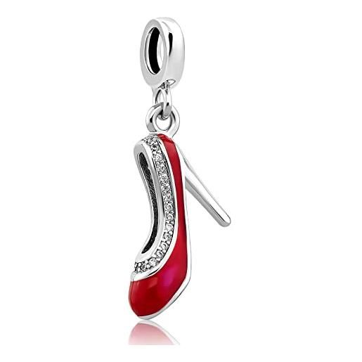 SBI Jewelry charm con tacchi rossi scintillanti per braccialetti da donna, ragazze, moglie, mamma, fidanzata, compleanno, anniversario, metallo non prezioso, nessuna pietra preziosa