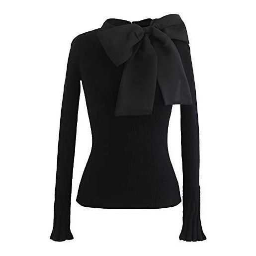 Chicwish maglia da donna fantasia con fiocco in nero/rosa/crema/bianco, nero, large-x-large