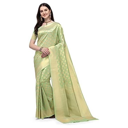 Jaanvi fashion banarasi - sari da lavoro da donna in seta con zari jacquard con blusa non cucita, verde, etichettalia unica