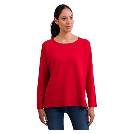 CASH-MERE.CH maglione da donna in 100% cashmere con taglio dritto e spacco laterale. Felpa girocollo a 2 fili, colore: rosso, m