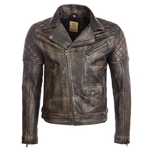 Aviatrix giacca da uomo in vero stile biker in pelle con zip asimmetrica e imbottitura in diamante (6mfx)