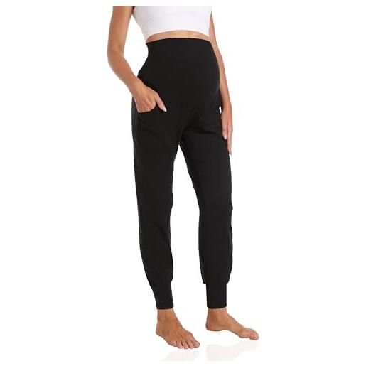 Foucome - pantaloni premaman da donna joggers over bump in tessuto elasticizzato per allenamento sportivo e relax in gravidanza con tasche, xl