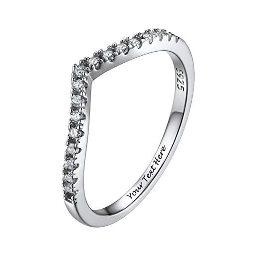 PROSILVER anello argento 925 donna con nome in argento anello personalizzato frase anello donna a v con zirconi anello sottile misura 7 con confezione regalo