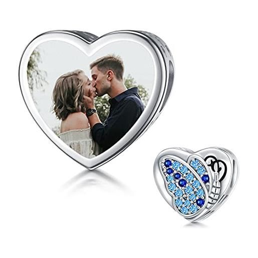 LONAGO foto personalizzata charm 925 sterline d'argento farfalla bead charm fit charm braccialetto