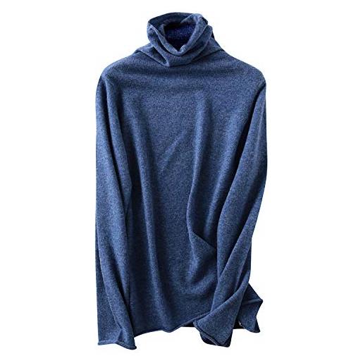 LAEMILIA delle donne manica lunga maglione dolcevita 100% lana merino caldo morbido maglia pullover top tinta unita maglione, blu, 48