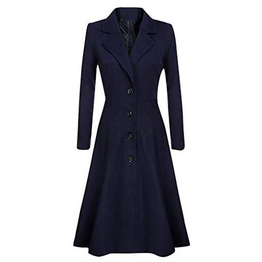 AKTOUR giacca con risvolto cappotto soprabito bottone trench capispalla da donna lungo cappotto da donna invernale cappotto in pelle, nero , m