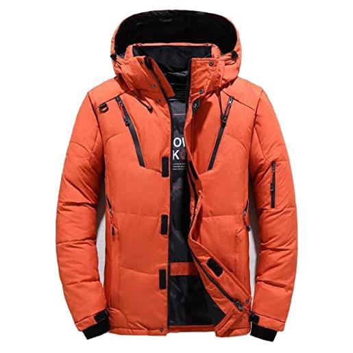 Sanykongy giacca invernale uomo piumino d'anatra bianco cappotti con cappuccio cerniera diagonale parka caldo spesso orange m
