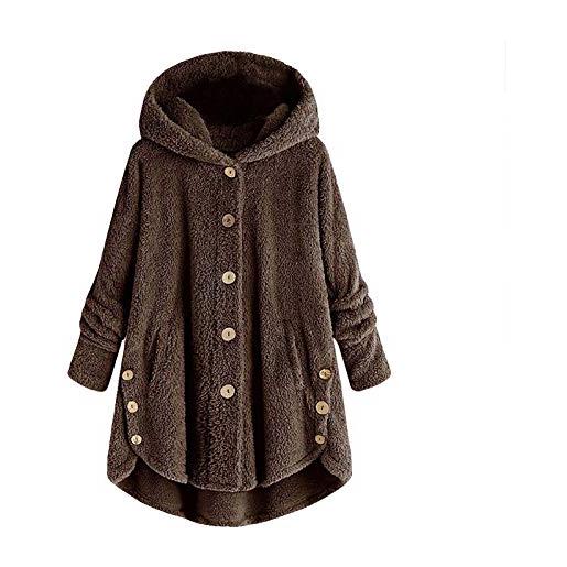 HHMY cappotto di peluche da donna con cappuccio, cappotto da montagna, giacca in pile con cappuccio, calda imbottitura, cardigan in pile teddy, giacca invernale, caffè, xxxxl