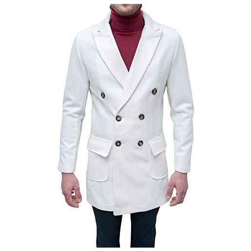 Evoga cappotto sartoriale uomo bianco elegante invernale giaccone soprabito doppiopetto (s, bianco)
