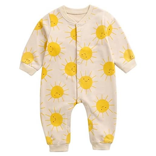 Happy Cherry tutine neonato in cotone unisex-bimbi pigiama neonato con stampato carino per dormire giocare pagliaccetto neonata 6-12 mesi sole cachi