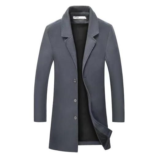 Rhomba giacca da uomo vento di media lunghezza caldo tinta unita giacca uomo casual con bottone slim fit da uomo all-match cappotto classico da uomo a-dark grey 5xl