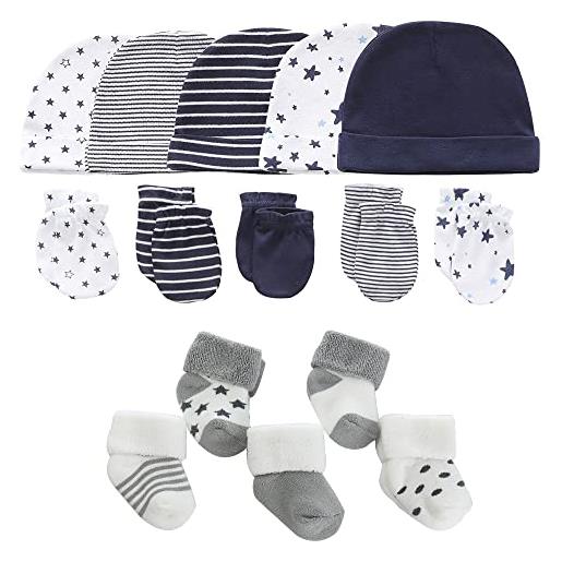 MAMIMAKA baby caps guanti e calzini caldi spessi cotone accessori essenziali per neonati (cappelli+guanti+calzini in spugna), 0-6 mesi, set 14 arancione/beige/giallo, 0-6 mesi