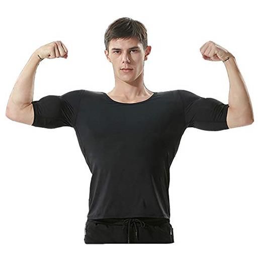 Whlucky uomini spalla petto imbottitura muscolare corpo shaper maglietta simulazione muscoli del torace traspirante canottiera, black, l
