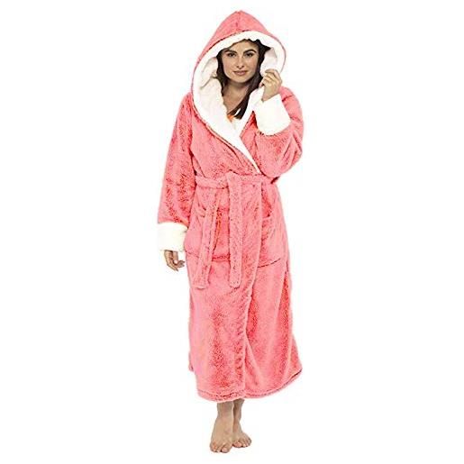 Generic vestaglie da donna con cappuccio e cappuccio invernali, in morbida flanella da donna, vestaglie da donna, vestaglia in pile, 0b-rosa, l