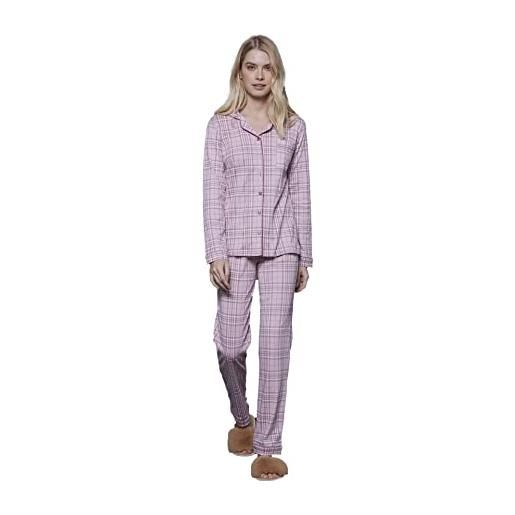 Noidìnotte - pigiama in cotone invernale da donna con taglio ominile, fantasia scozzese. Disponibile in due colori - 2115293 - celeste cashmere, s