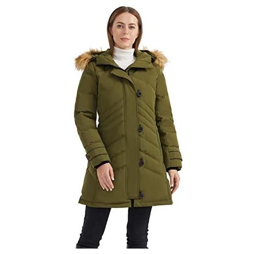 OROLAY piumino da donna caldo di media lunghezza cappotto con chiusura a bottone e cerniera marina militare m