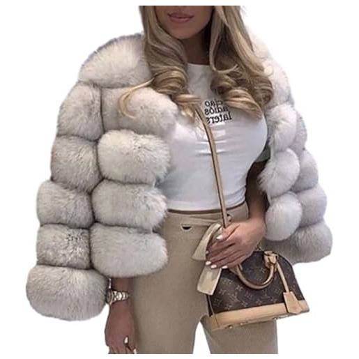 PengGengA cappotto in pelliccia sintetica giubbotto donna piumino corto invernale giacche maniche lungo giubbotto donna invernale parka - grigio scuro, l