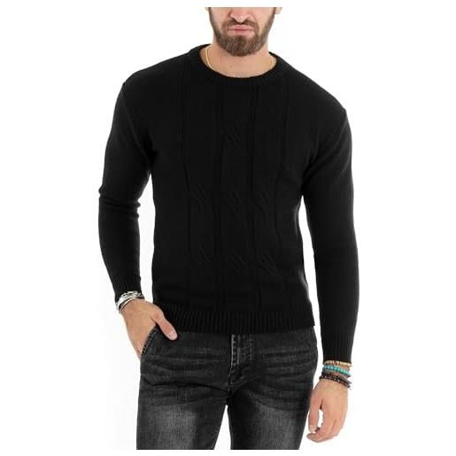 Giosal maglioncino maglione pullover uomo girocollo maglia inglese basic trecce vari colori (m, nero2)
