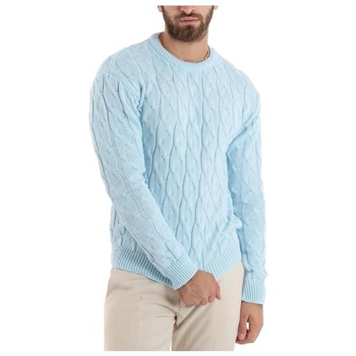 Giosal maglioncino maglione pullover uomo girocollo maglia inglese basic trecce vari colori (l, glicine)