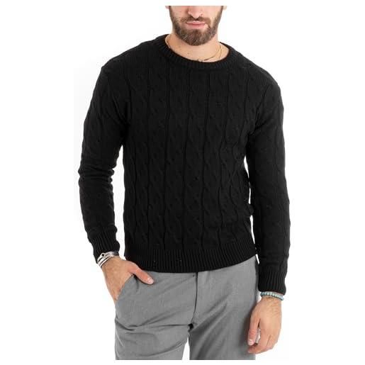 Giosal maglioncino maglione pullover uomo girocollo maglia inglese basic trecce vari colori (m, nero)