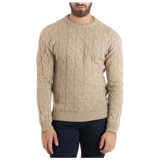 Giosal maglioncino maglione pullover uomo girocollo maglia inglese basic trecce vari colori (l, panna)