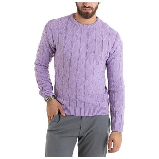 Giosal maglioncino maglione pullover uomo girocollo maglia inglese basic trecce vari colori (xl, panna)