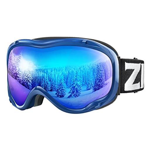 ZIONOR maschera sci occhiali da sci snowboard a specchio con protezione uv otg occhiali da neve anti-nebbia doppia lente per uomo donna giovani