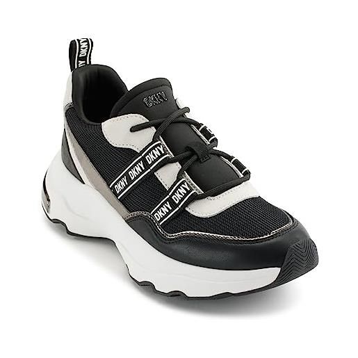 DKNY justine lace up sneaker, scarpe da ginnastica donna, nero, 36 eu