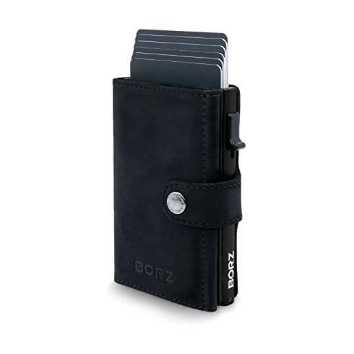 BORZ Prime maxus 1, portafoglio sottile con compartimento per monete compatibile con air. Tag, custodia per carte con protezione rfid, mini portamonete porta carte, in vera pelle per uomini e donne
