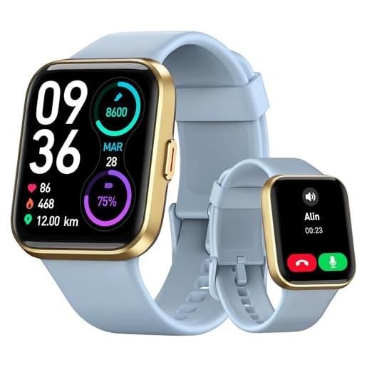 Tensky smartwatch donna uomo1.8 orologio chiamate e risposta alexa integrata smart watch con cardiofrequenzimetro spo2 stress, 100 modalità sport, monitoraggio del sonno ip68, per android ios blu