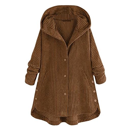 KEIZHUONIQIU camicia da donna a maniche lunghe con risvolto in velluto a coste, tinta unita, traspirante, per il tempo libero, oversize, giacca casual, marrone, m