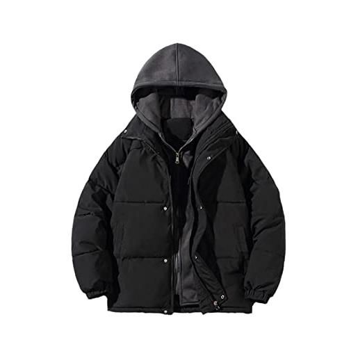 Pohullan inverno delle donne oversize giacca giù cotone cappotto femminile plus size sciolto soprabito moda con cappuccio breve parka, nero , s