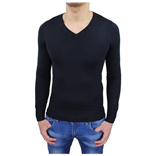 Evoga maglioncino pullover uomo slim fit maglione con scollo a v (nero, xl)