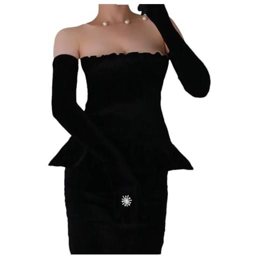 Pohullan guanti da donna in velluto extra lunghi sopra il gomito ad alta elasticità nero guanti da vestito accessori da ballo, nero , etichettalia unica