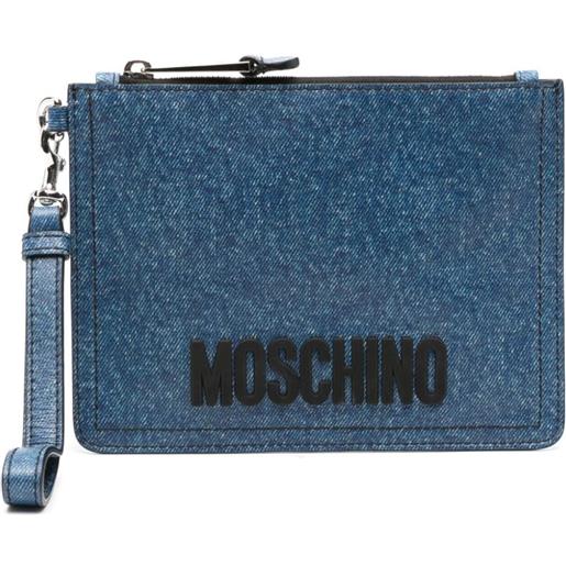 Moschino clutch denim con logo - blu