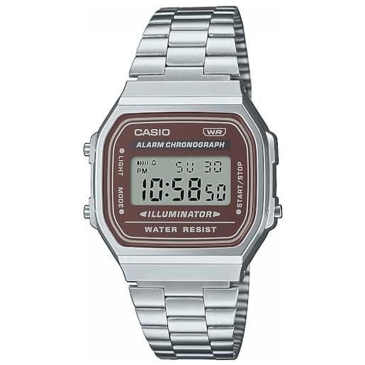 Casio orologio digitale al quarzo unisex con cinturino in acciaio inox a168wa-5ayes, argento