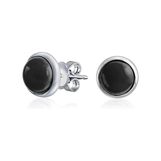 Bling Jewelry classic simple black onyx bezel set round dome button stud earrings for women. 925 sterling silver