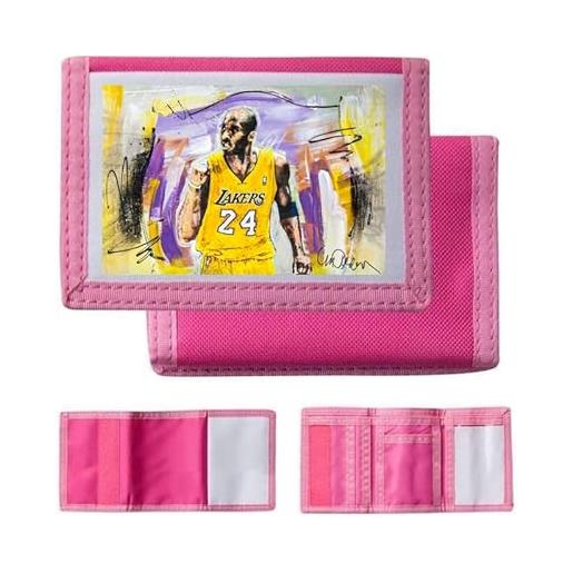 VINTRO kobe bryant - portafoglio per bambini e ragazze, con 4 scomparti per bambini, con portafoglio a tre pieghe, rosa, casual