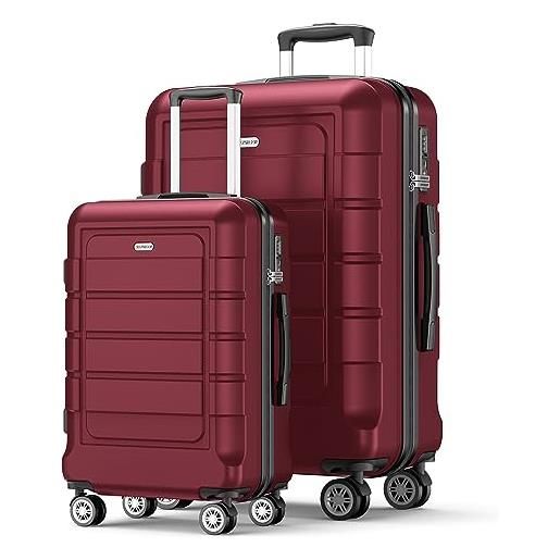 SHOWKOO set di valigie rigide 2 pezzi espandibile abs+pc leggero ultra durevole valigia trolley da viaggio con chiusura tsa e 4 ruote doppie (m-xl, rosso)